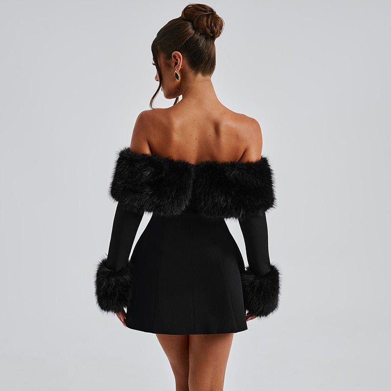Elegantes Velvetkleid mit Schulterfreischnitt und langen Ärmeln - Ein unwiderstehlicher, luxuriöser Look!